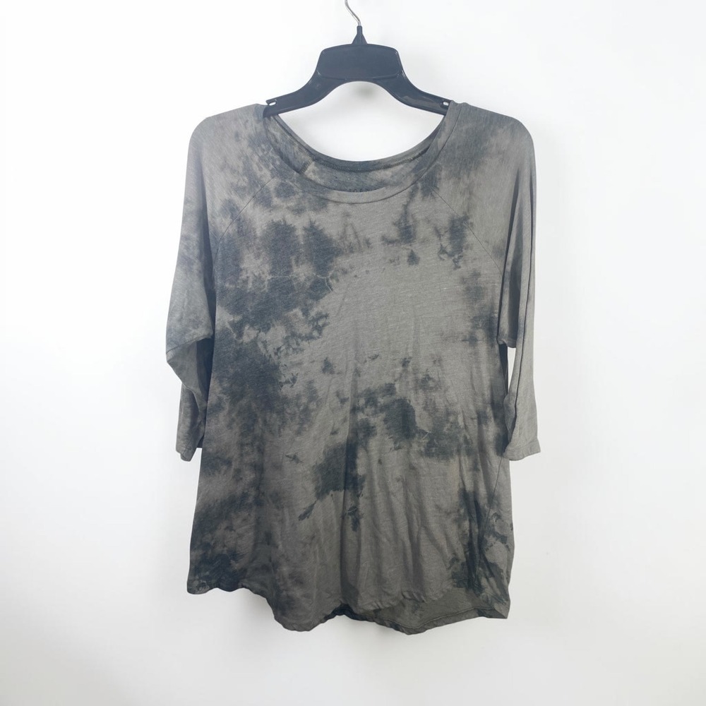 Torrid Classic Fit Grey Black Tie Dye Raglan 3/4 Sleeve Scoop Neck Top Size 0 L